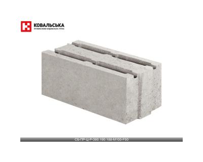 Блок стіновий бетонний СБ-ПР-Ц-Р-390.190.188-М100-F50 Ковальська